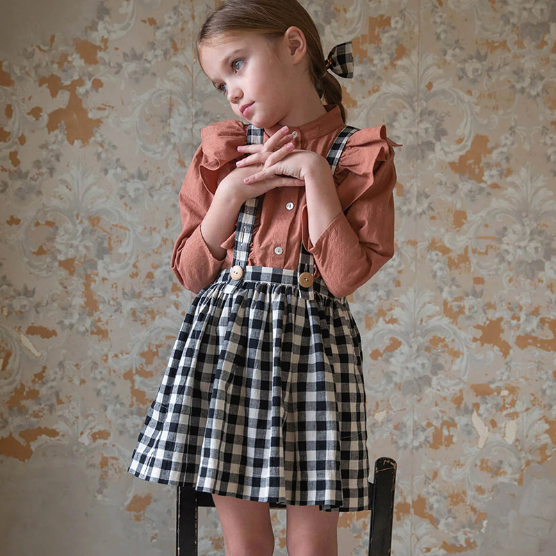 2024 New Children's Classic Black and White Striped Overalls Dress with Adjustable Straps A-line Puff Skirt for Girls