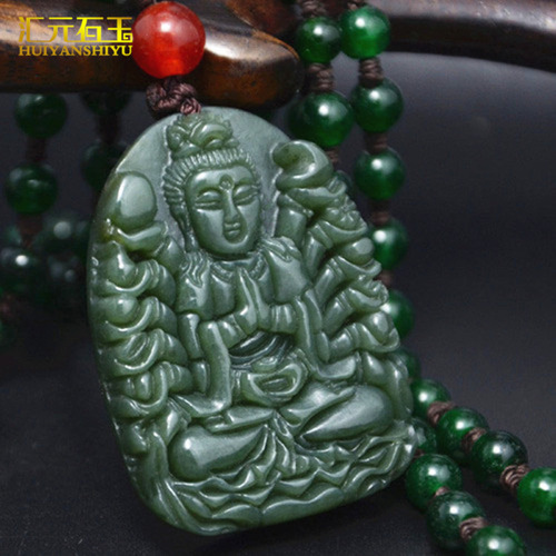 Heavenly Jade Qing Yu Ruyi Buddha Pendant with Thousand-Armed Avalokiteśvara Pendant Jade Jewelry for Men and Women Live Stream Wholesale