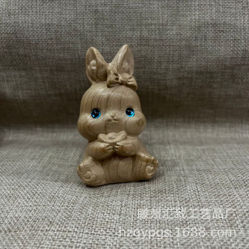 ウサギの置物純桃木十二生肖実木彫刻立体ウサギ付属品木彫り家庭のデスクトップ工芸品|undefined