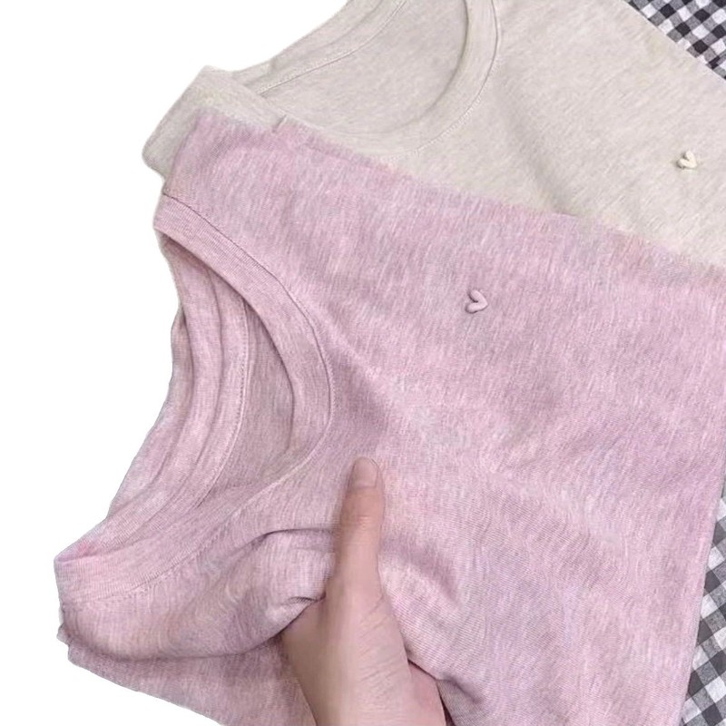 2025 春夏新作ラブボタンテンセルニット半袖 Tシャツレディースクラシックルーズ万能ボトムシャツトップ|undefined