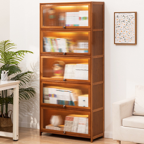 Bookshelf rack floor-standing bookcase reading rack children's home living room simple solid wood multi-layer storage cabinet