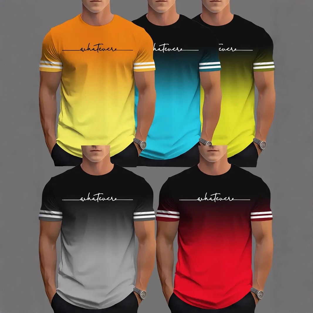 亚马逊热卖男装夏季爆款男士日常休闲运动上衣3D数码印花速干男T