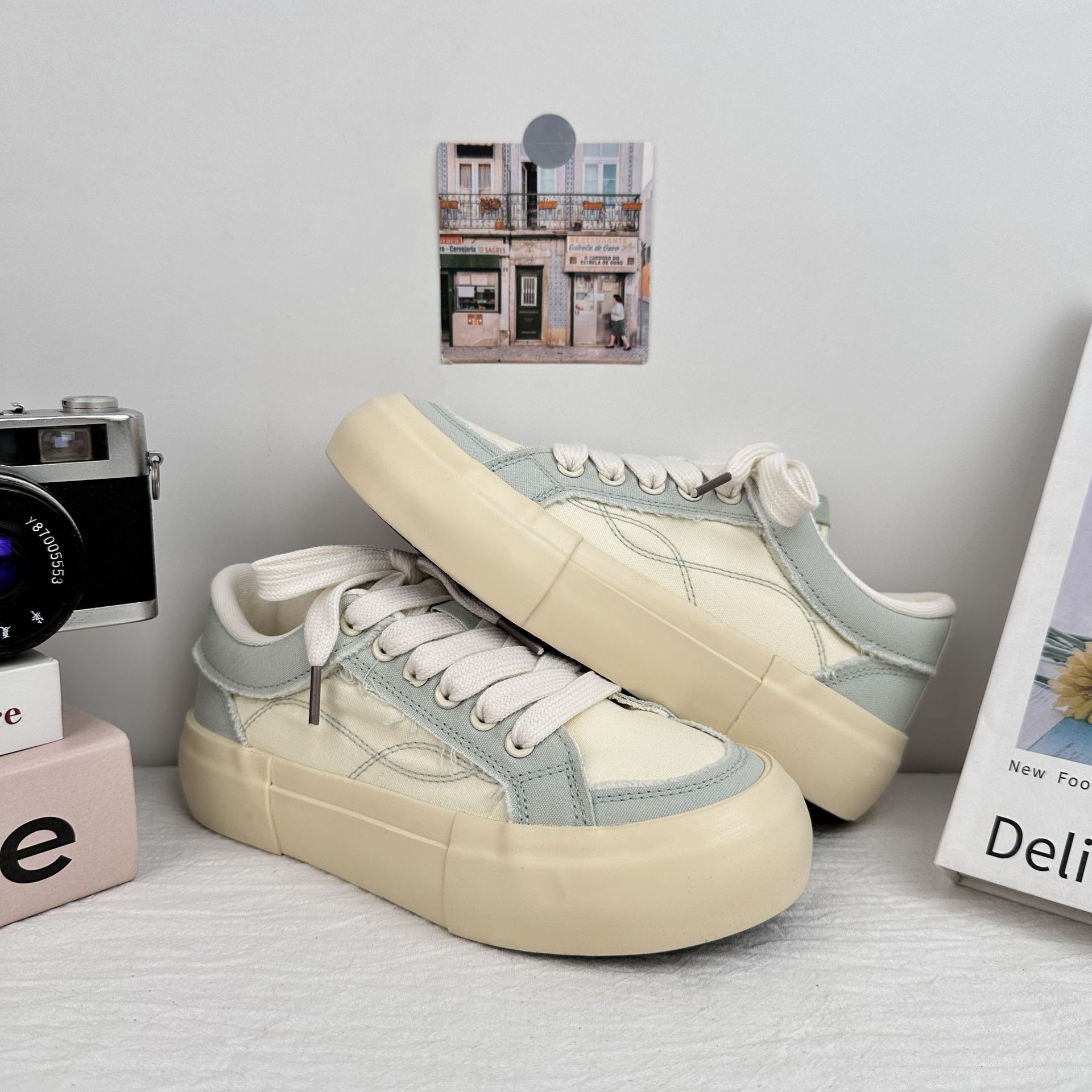 Zapatos de lona de fondo grueso de ondas distantes para mujeres 2025 nuevo verano transpirable delgado versátil zapatos blancos casuales zapatos de patinaje image 7