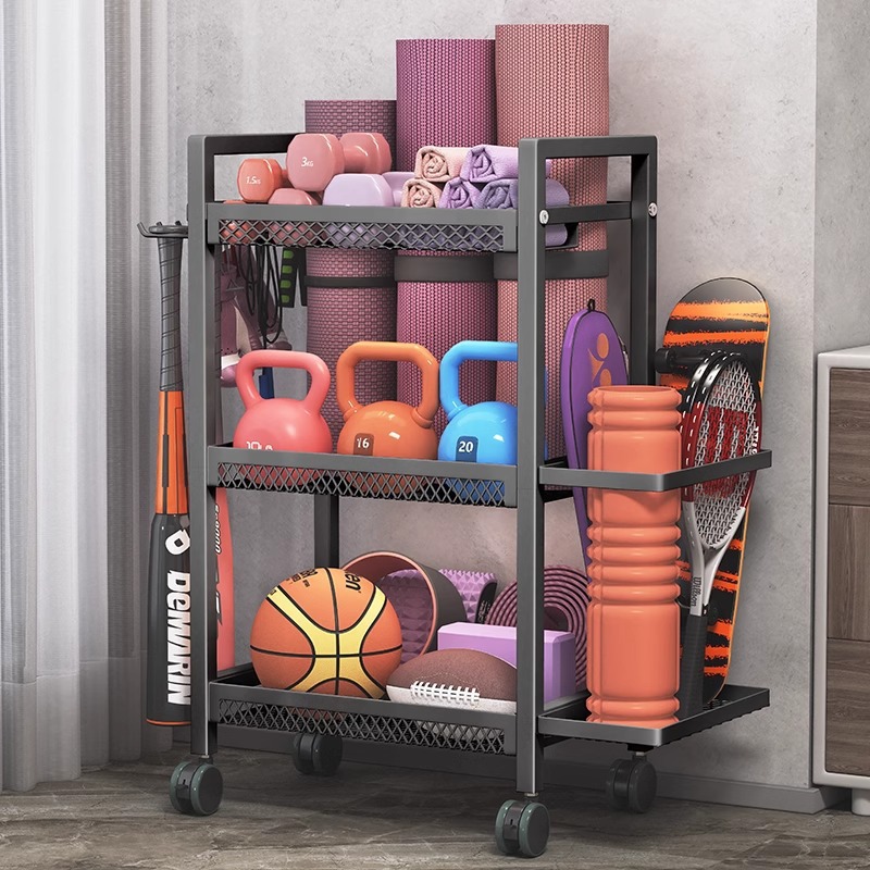 Basketball Yoga Mat Storage Rack Gym Sports Equipment Storage Basket Organizer Rack Dumbbell Storage Rack Trolley