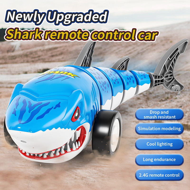 Cross-Border New Product 2.4g Animal Racing Light Remote Control Shark Car 360 Degree Rotating Swinging Tail Stunt Remote Control Car