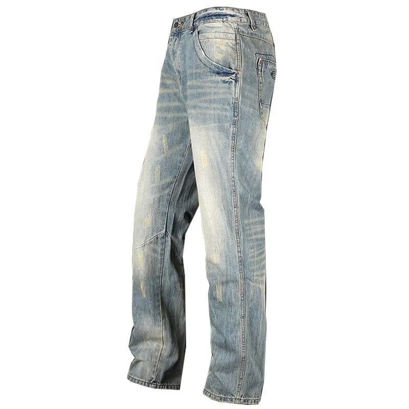 Vintage-Inspired Straight Leg Denim Jeans For Men – Relaxed Fit, High Waist, Button Fly (Sizes 28-36, Dark Blue & Light Wash)_mkmklike.com