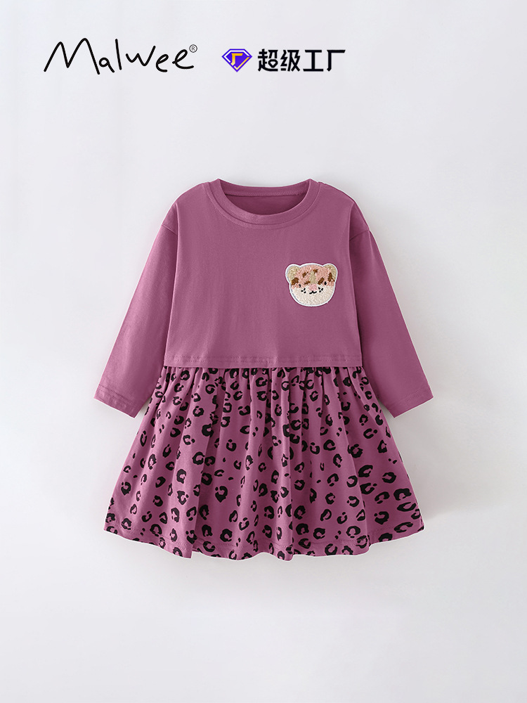 Malwee transfronterizo vestido de niña primavera y otoño nuevo estilo europeo y americano de niños de media edad cuello redondo mangas largas falda de niña