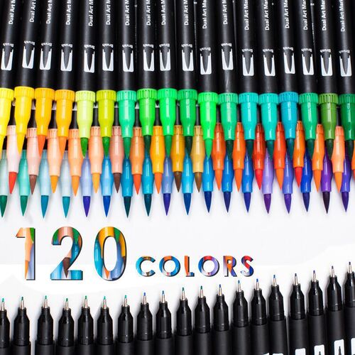 Set of Dual-Head Watercolor Pens with 120, 72, and 60 Color Soft Tips for Art and Painting Supplies, Children's Drawing Materials