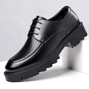 Men's Height Increasing 10CM Leather Shoes Summer Breathable Hollow Sandals Thick Sole Big Head British Business Dress Casual Shoes
