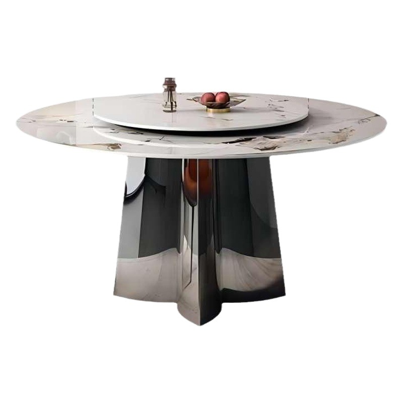 Mesa de comedor redonda de apartamento pequeño de sala de estar simple moderna con tocadiscos Combinación de mesa y silla de comedor de placa de roca brillante de lujo ligero de estilo italiano