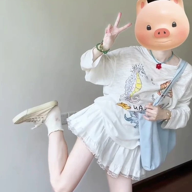 薄款卡通印花长袖防晒罩衫女夏季2025新款百搭慵懒微透中长款上衣|undefined