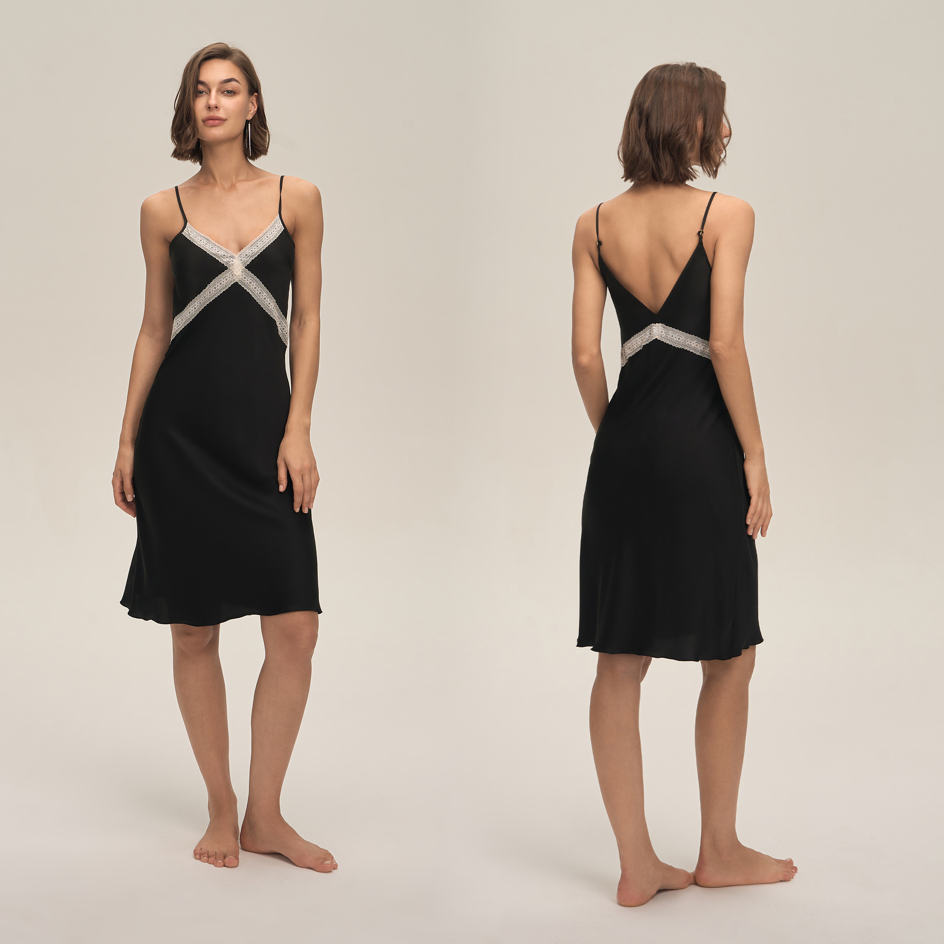 Verano nuevo estilo europeo y americano transfronterizo satén chiffon pijama encaje sexy delgado ropa de casa CQ3922