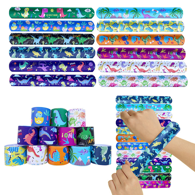 Jurassic World Dinosaur Snap Ring Dinosaur Egg Footprint Party Pvc Snap Ring Children's Bracelet Dinosaur Bracelet
