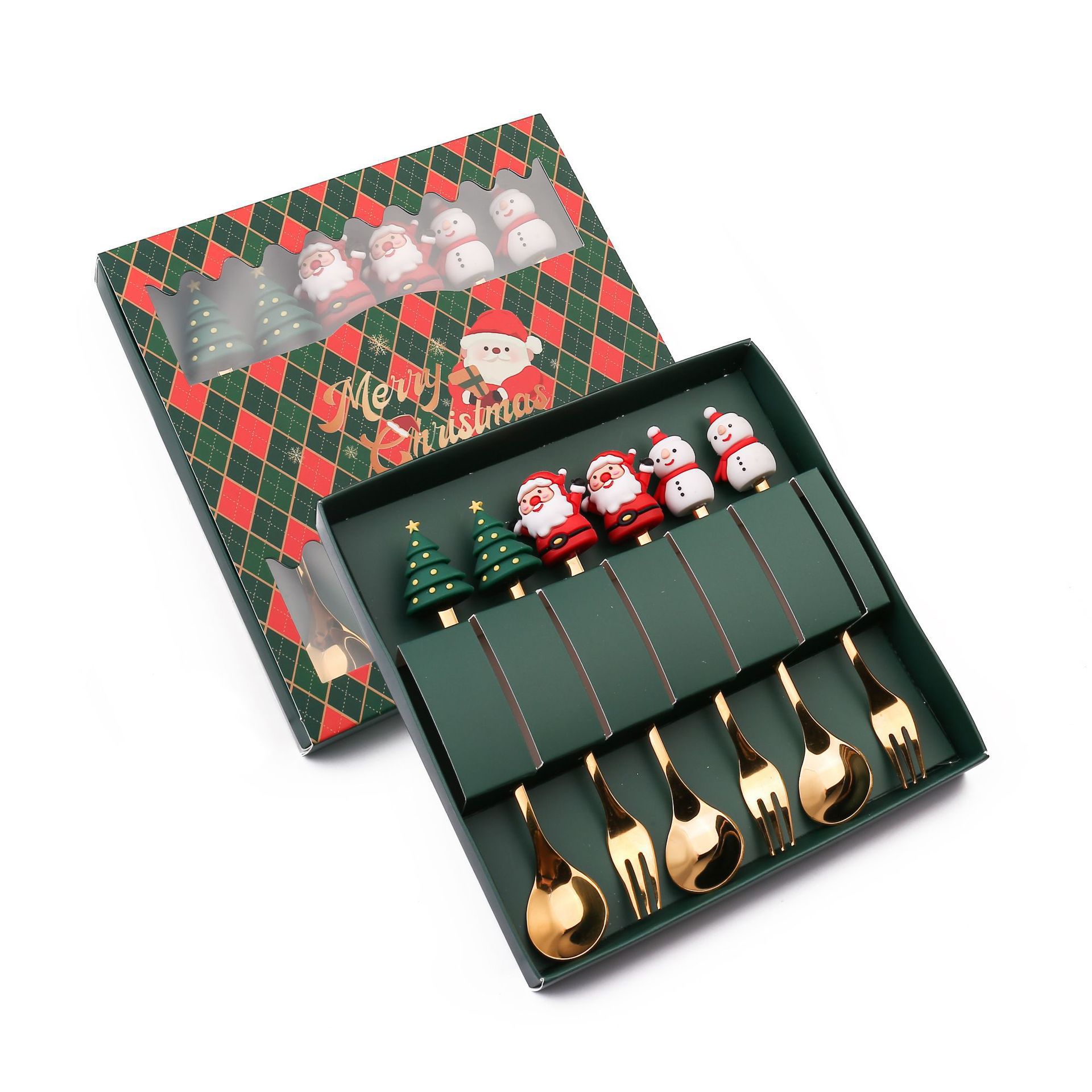 Cuchara de Navidad transfronteriza, cuchara de postre, regalo de Navidad, muñeca de Papá Noel, cubiertos, promoción de vacaciones