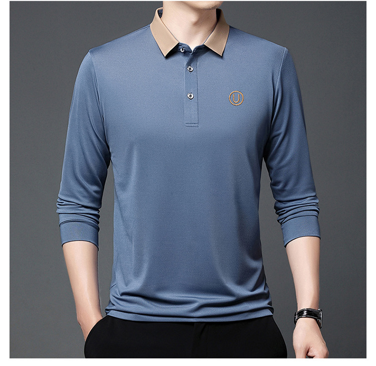 Polo de manga comprida para homem em algodão casual_voghion.com