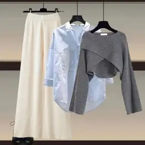 2025秋装新款盐系穿搭洋气设计毛衣上衣搭配显瘦休闲阔腿裤三件套|undefined