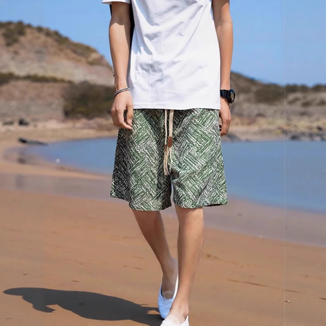 Unisex Summer Beach Shorts Textured Straight Leg Quick Drying Casual Mid Length Loose Fit For Home Or Sports_viptrois.com