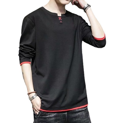 Men's Spring and Autumn Long Sleeve T-shirt Pure Color Crew Neck Autumn Trend Brand Fashion Top for Layering Autumn Base Shirt
