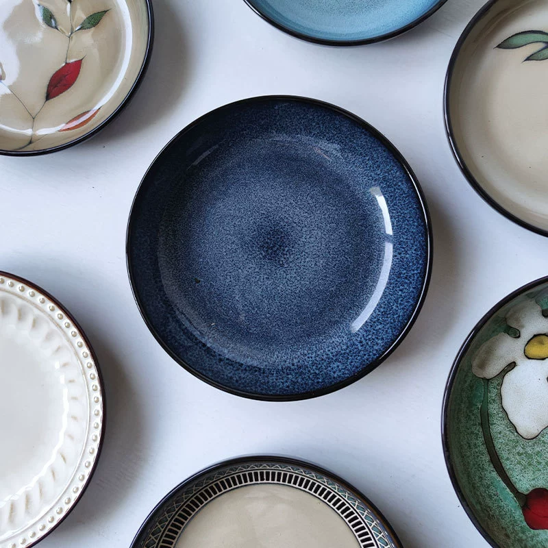 Japanese-style ceramic deep dish, 7–8.5-inch serving bowl, assorted patterns, slight imperfections