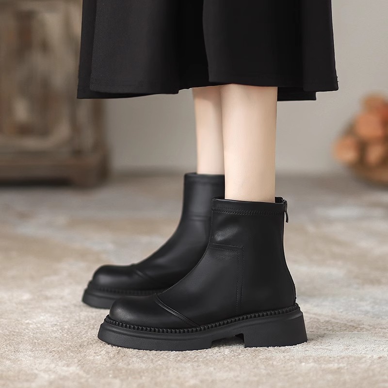 Elastic Slim For Women 2024 New Spring And Autumn Versatile Warm Brown Short Thick Soled Martin Boots British Style_voghion.com