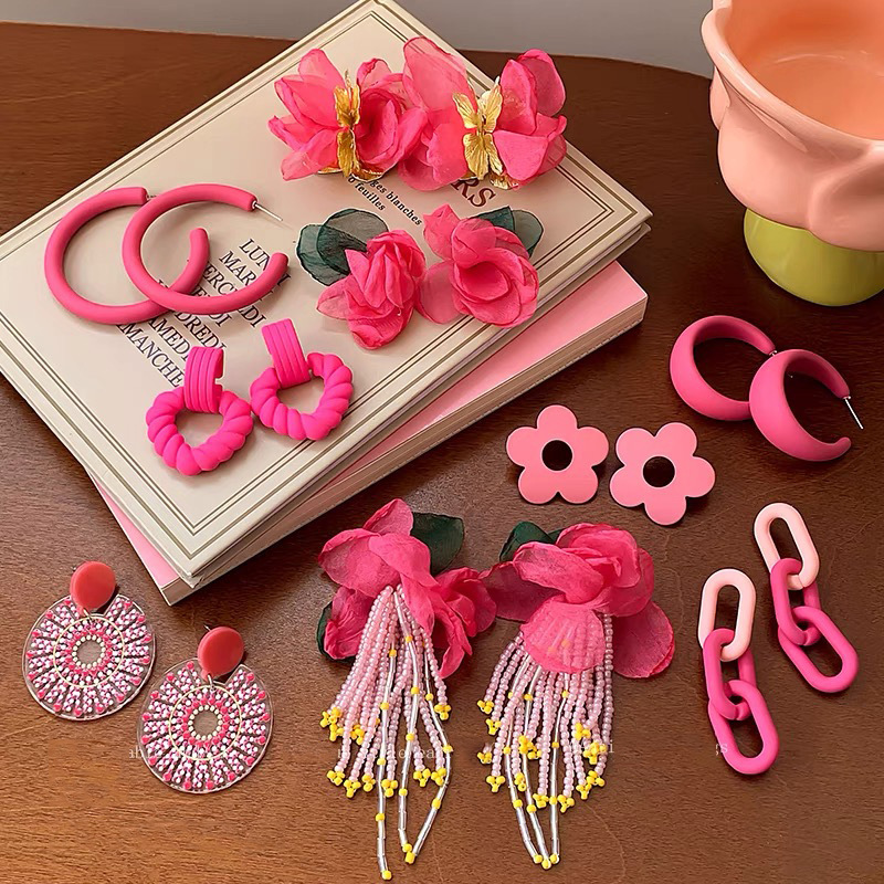 11g Weight 925 Sterling Silver Ear Needle Material 1 Pair Elegant Lady Sweet Round Flower Plating Alloy Cloth Seed Bead Drop Earrings Ear Studs