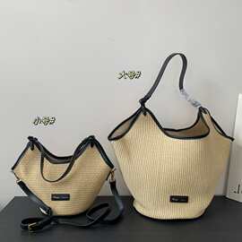 不退换~春夏季kh@ite 肯豆同款Lotus Tote Bag 手工编织草包单肩