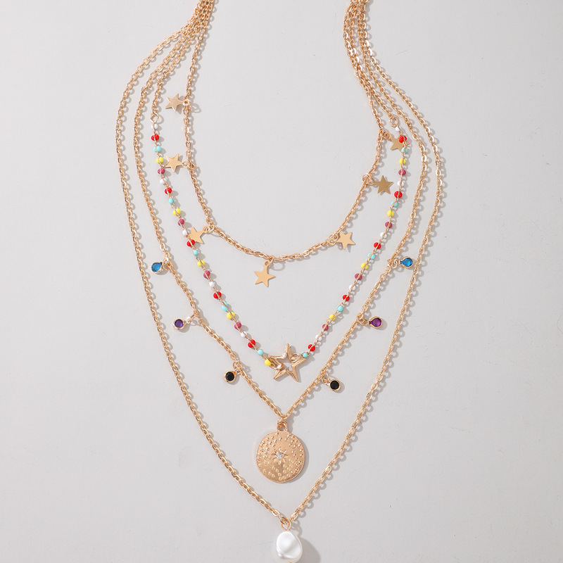 Bohemian Colored Rice Beads Star Pearl 4-layer Necklace display picture 4