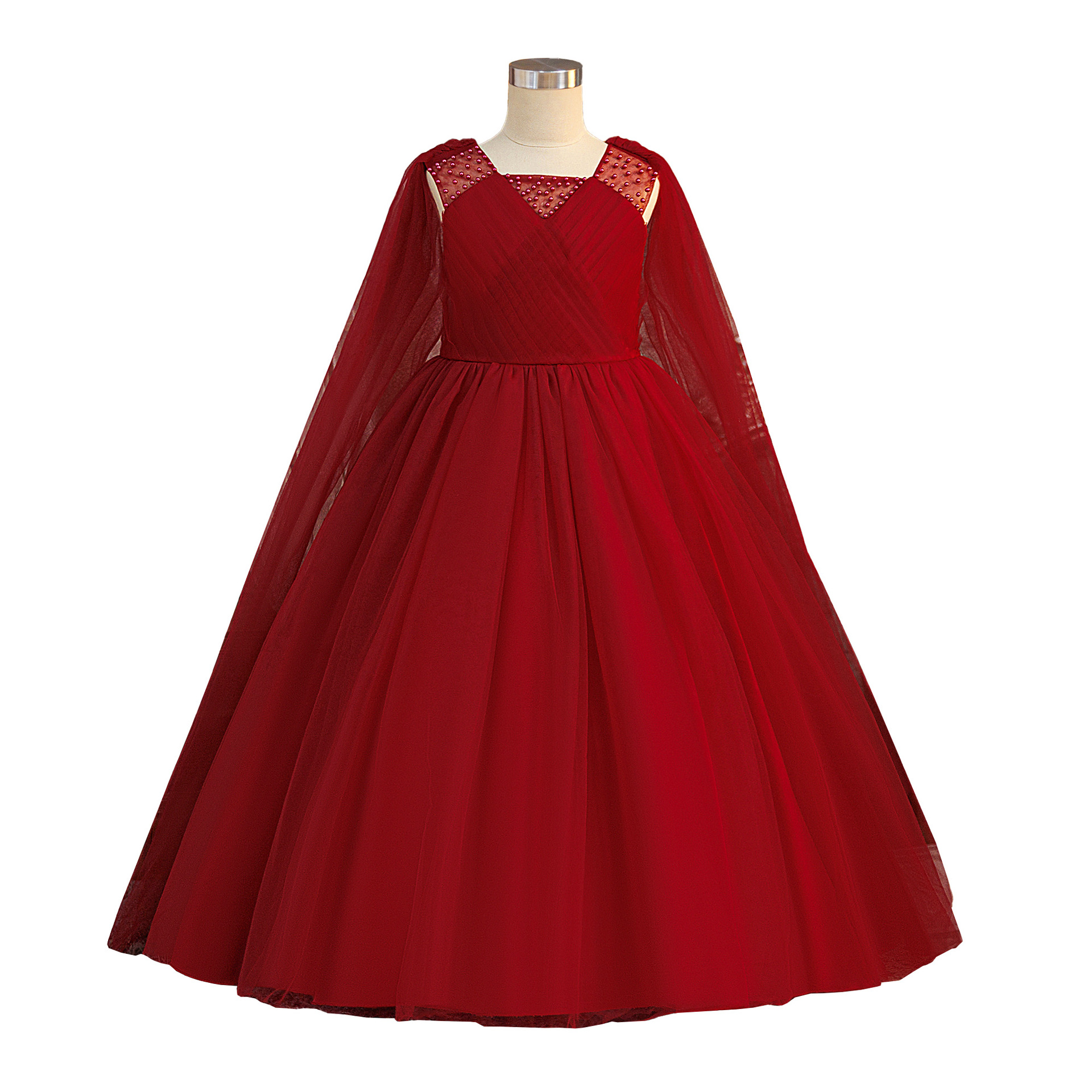 Amazon nuevas niñas con cuentas de clavos de encaje princesa falda de malla de abrigo vestido vestido vestido de niños