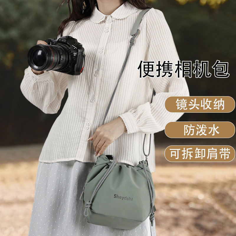マイクロシングルカメラバッグ一眼レフ収納バッグインナーバッグ束口バッグ大容量シングルショルダーバッグレンズ斜めがけショルダーバッグ軽い