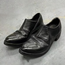 暗黑尖头套脚翘头小皮鞋男复古做旧粗跟厚底个性增高显酷浅口单鞋