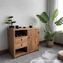 诧寂风老榆木客厅茶室泡茶柜原木重视茶几柜落地餐边柜民宿装饰柜