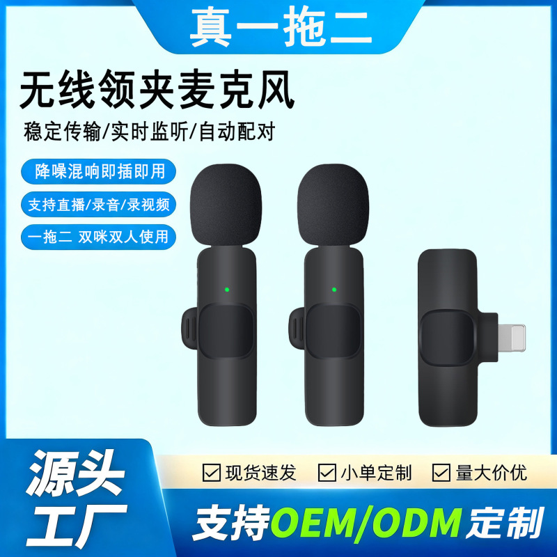 跨境无线领夹麦克风一拖二收音拍摄直播视频网红主播降噪混响话筒|undefined