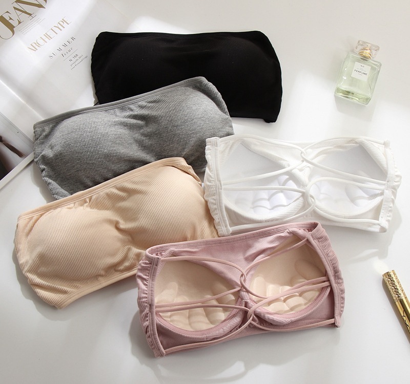 고정 컵 원피스 랩 튜브 탑 여름 걷기 방지 이너웨어 섹시베이스 벨트 가슴 패드 끈이없는 아름다운 백 랩 여성용