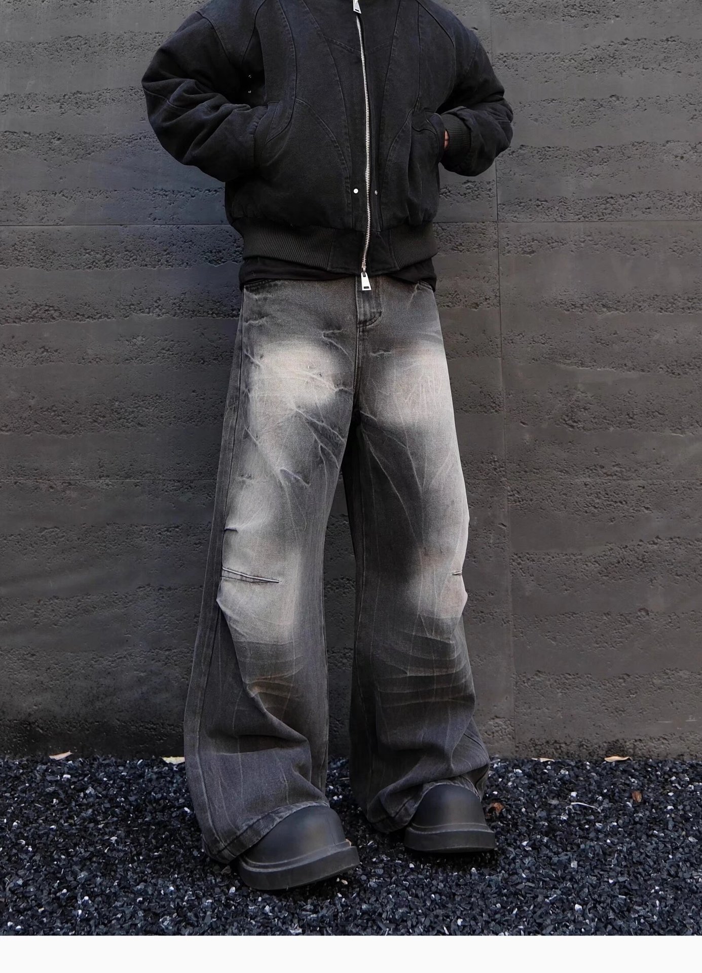 2025 Spring And Autumn American High Vintage Distressed Dyed Paris Ripped Jeans Men's Street Straight Loose Flared Pants_mkmklike.com