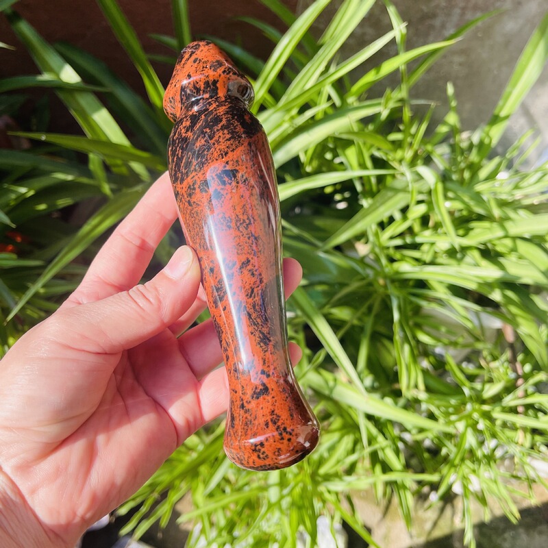 天然红曜石原石雕刻打磨水晶按摩棒摆件 图 1