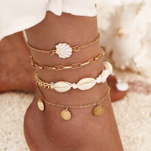 AliExpress cross-border beach wind-style foot ornament shell woven multi-layer anklet oil drop shell disc four-layer anklet