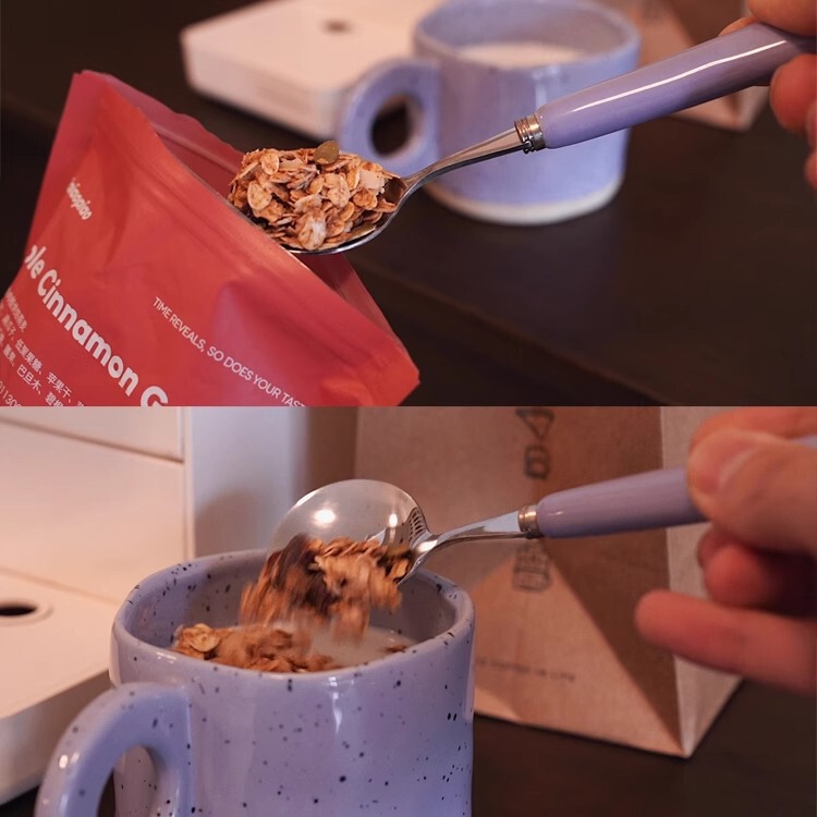 韓国式サトイモ紫デザートスプーンサラダフォーク長柄家庭用食器セットステンレスネット赤フォークスプーンスプーン|undefined
