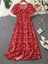 L 90241 Sexy Deep V Tie Waist Floral Vacation Dress �Ը��黨