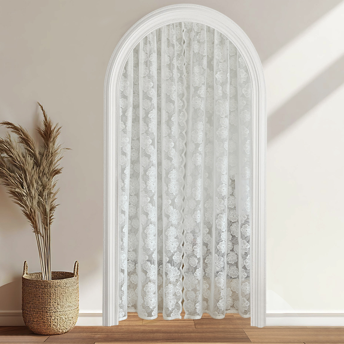 SHEIN nueva generación de decoración de cortina de puerta de encaje de urdimbre de encaje de camelia transfronteriza