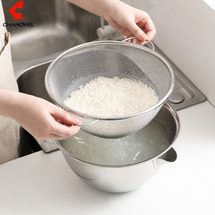 304 Stainless Steel Basin Baking Basin Household Baking Cooking Egg Beating Basin Kitchen Rice Washing Basin Double-Eared Drain Basket