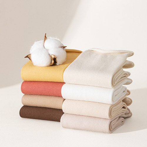 Pure Cotton Spring and Autumn Full Cotton Mid-Calf Autumn Style Boneless Women's Socks Non-Static Postpartum Socks Lady Spring Socks Trendy