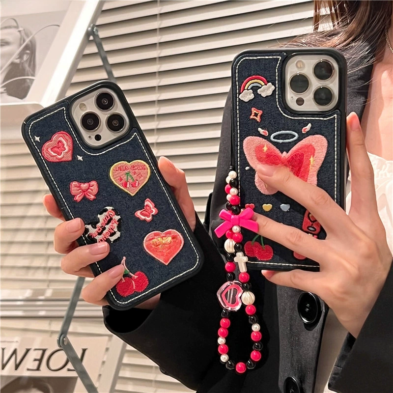 Джинсовый совместимый чехол с вышивкой, 13promax, 12, 12promax, iphone, 14