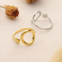钛钢戒指ing风光面金属个性小众设计圆形镂空镀14K金简约开口指环