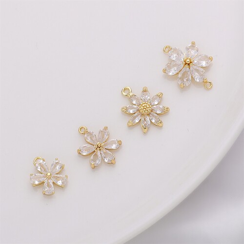 Plated 14K Color-Lasting Zirconia Five-Petal Flower Sunflower Single and Double Pendant DIY Handmade Bracelet Necklace Decorative Accessories