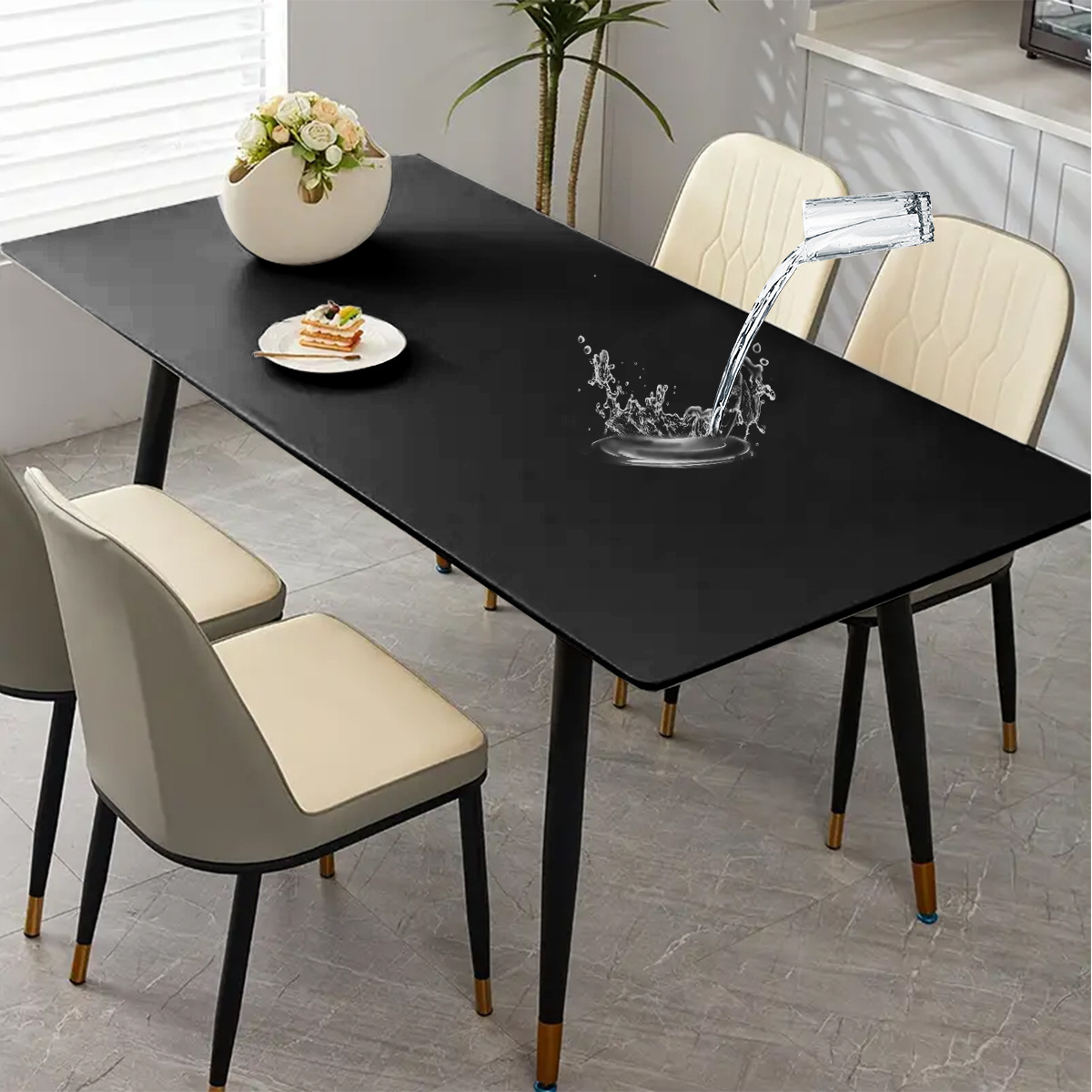 Moderno simple PU impermeable a prueba de agua a prueba de aceite cubierta de mesa de color sólido elástico antideslizante toal de mesa de comedor doméstico transfronterizo toal de mesa TEMU