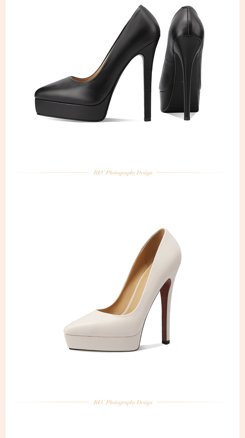 Giày cao gót nữ mũi nhọn da thật gót siêu cao 14 cm đế platform — Màu nude 10CM chi tiết 5