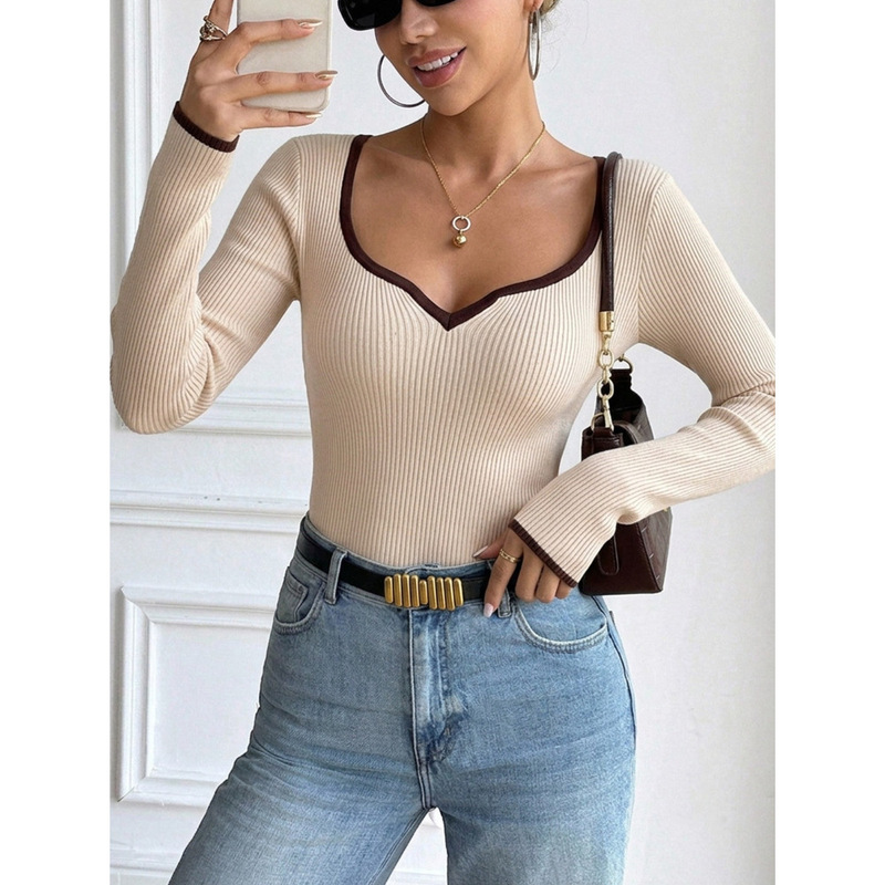 2026 Cross-Border European and American Women's Slim-Fit Slimming Tops, Versatile Long-Sleeve Knitwear for Autumn and Winter, New Style Base Shirt 2026 Cross-Border European and American Women's Slim-Fit Slimming Tops, Versatile Long-Sleeve Knitwear for Autumn and Winter, New Style Base Shirt