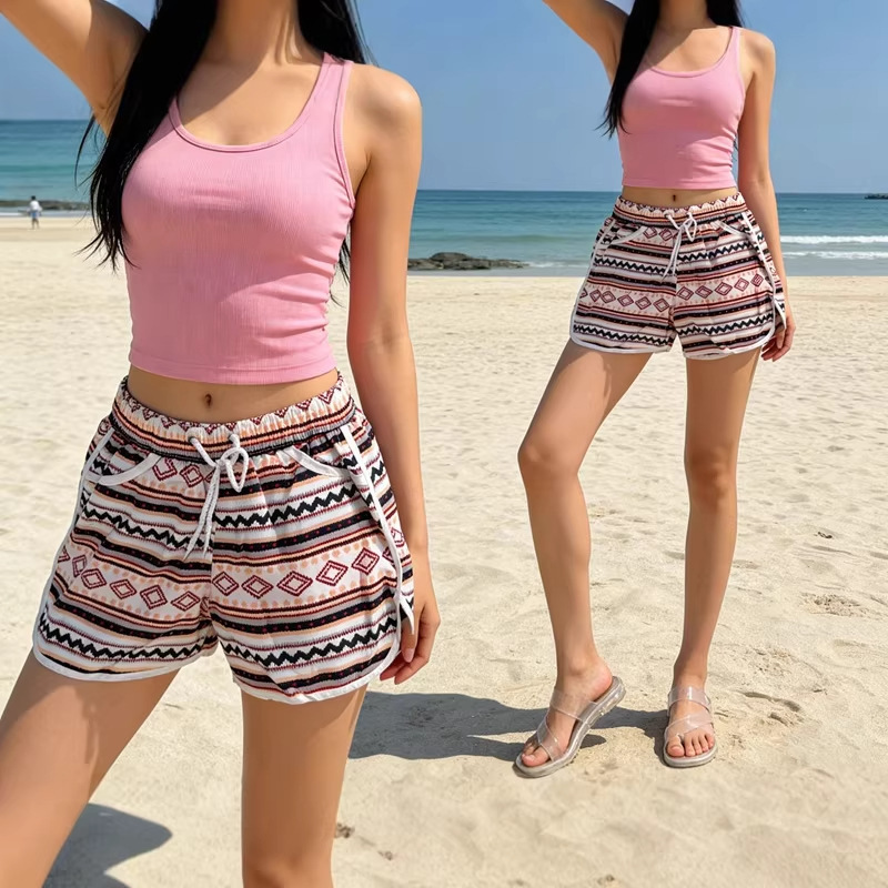 [in Stock] Beach Shorts for Women, Loose Fit, Suitable for Beach, Surfing, Southeast Asia Vacation, Summer, Cross-Border