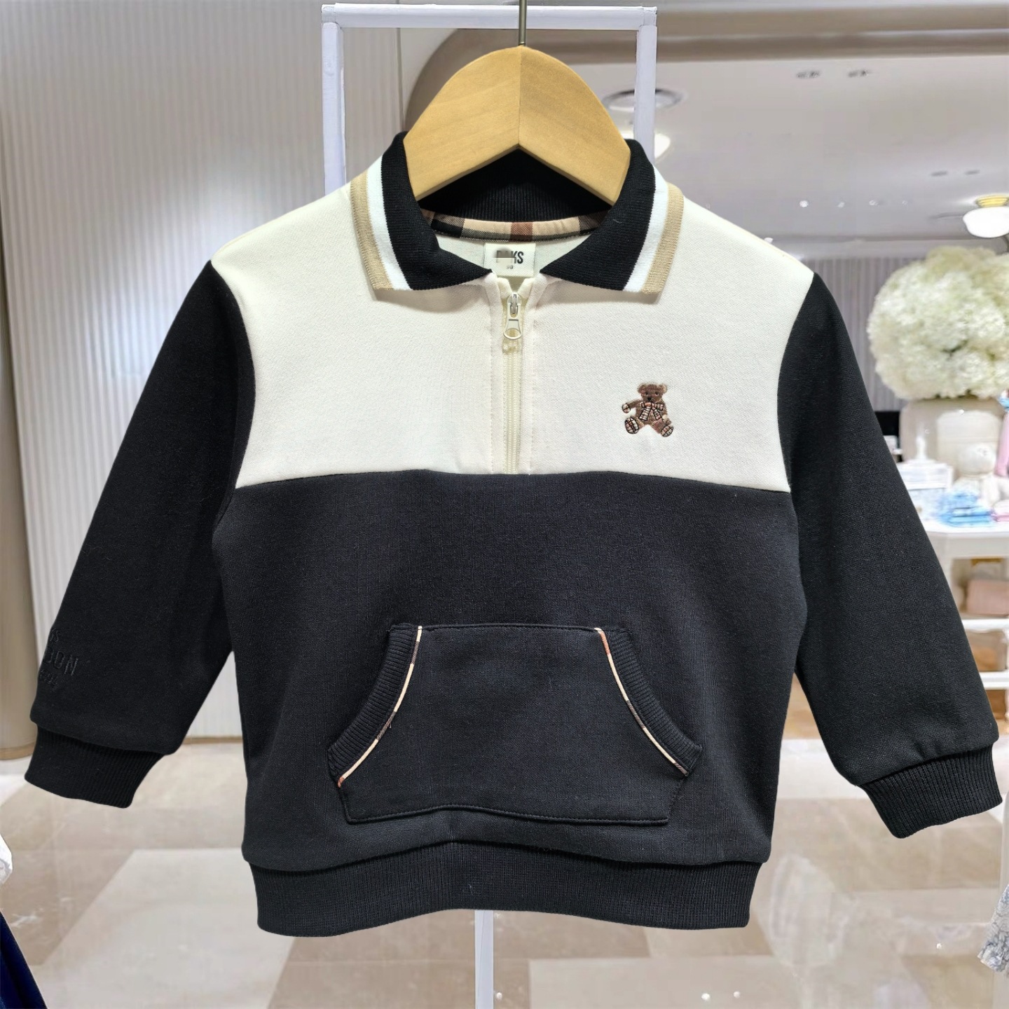 YD韩国童装秋款男童宝宝黑白撞色长袖翻领T恤休闲卫衣MS5111801