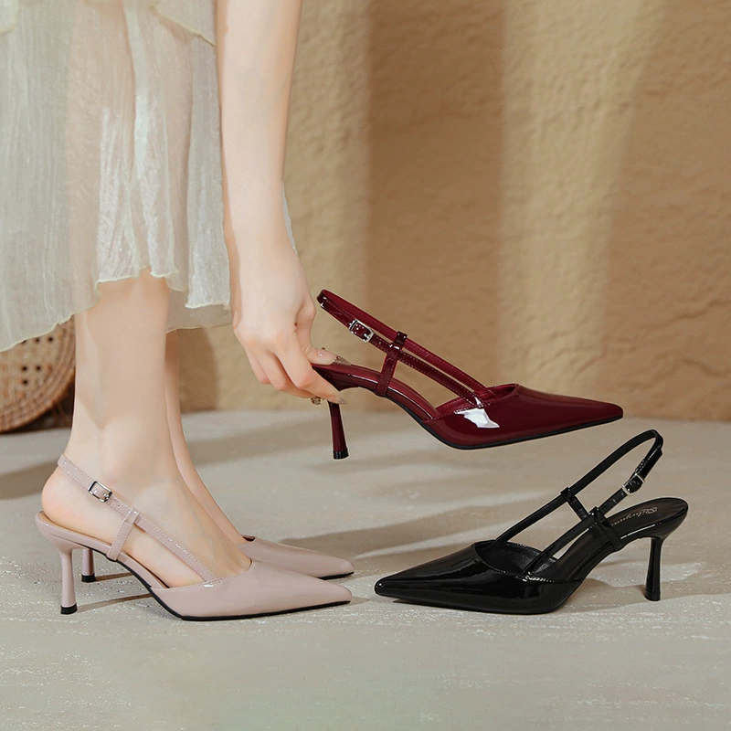 Французские высокие каблуки на каблуках 2025 новый большой размер женская обувь с булочками сандалии женские летние заостренные туфли на высоких каблуках